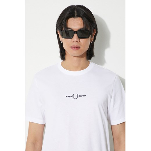 Fred Perry t-shirt bawełniany męski kolor biały z aplikacją M4580.100 ze sklepu PRM w kategorii T-shirty męskie - zdjęcie 171220894