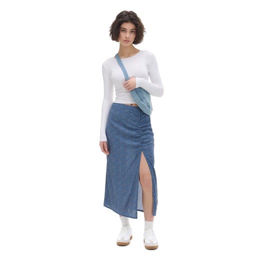 Cropp - Niebieska spódnica midi w kwiatki - granatowy ze sklepu Cropp w kategorii Spódnice - zdjęcie 171221253