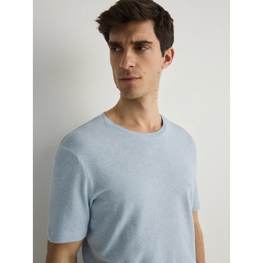 Reserved - T-shirt regular fit z lnem - jasnoniebieski ze sklepu Reserved w kategorii T-shirty męskie - zdjęcie 171221921