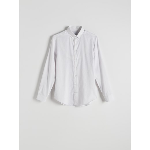 Reserved - Koszula slim fit z domieszką lnu - jasnoszary ze sklepu Reserved w kategorii Koszule męskie - zdjęcie 171222014