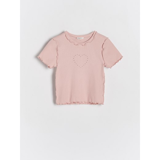 Reserved - T-shirt z aplikacją - brudny róż ze sklepu Reserved w kategorii Bluzki dziewczęce - zdjęcie 171222023