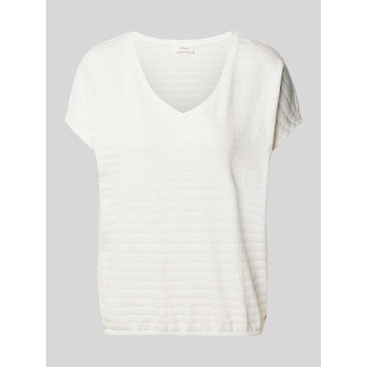 T-shirt z fakturowanym wzorem i dekoltem w serek ze sklepu Peek&Cloppenburg  w kategorii Bluzki damskie - zdjęcie 171224134