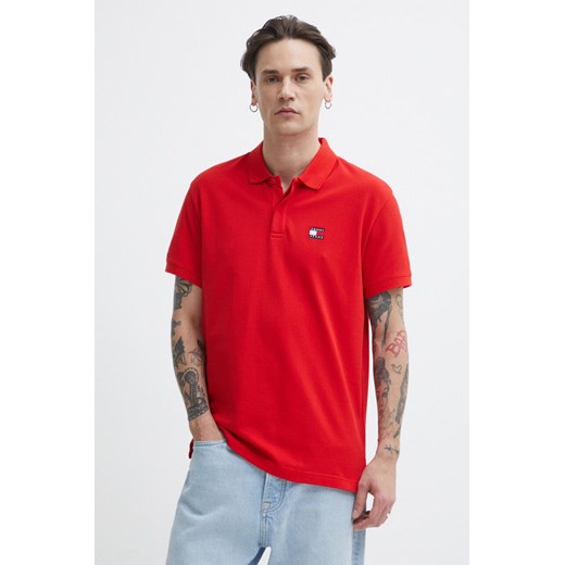 Tommy Jeans polo bawełniane kolor czerwony gładki DM0DM18314 ze sklepu ANSWEAR.com w kategorii T-shirty męskie - zdjęcie 171228313
