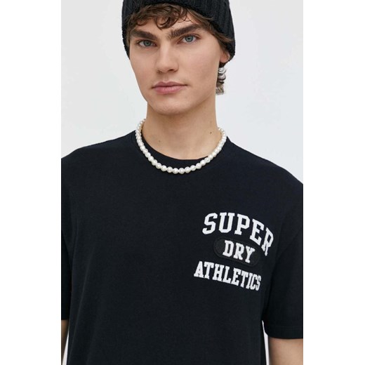 Superdry t-shirt bawełniany męski kolor czarny z aplikacją ze sklepu ANSWEAR.com w kategorii T-shirty męskie - zdjęcie 171228613