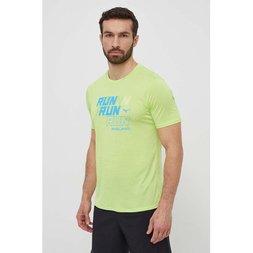Mizuno t-shirt do biegania Core Run kolor zielony z nadrukiem J2GAB008 ze sklepu ANSWEAR.com w kategorii T-shirty męskie - zdjęcie 171228653