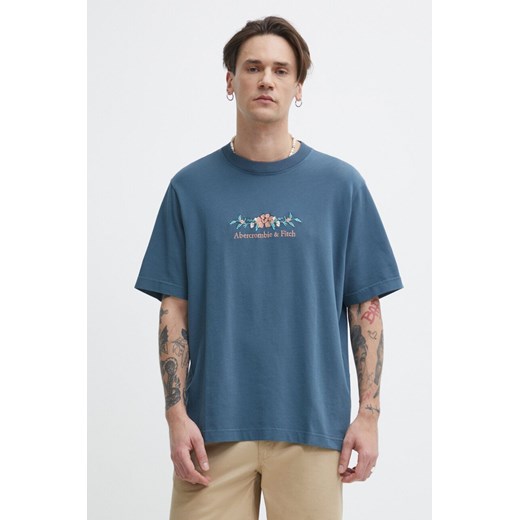 Abercrombie &amp; Fitch t-shirt bawełniany męski kolor turkusowy z aplikacją ze sklepu ANSWEAR.com w kategorii T-shirty męskie - zdjęcie 171228711