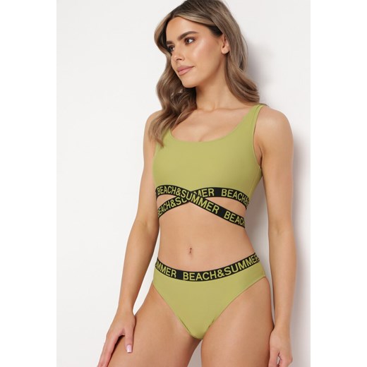 Zielone Bikini 2-Częściowe Figi i Top z Ozdobnymi Paskami Rosesa ze sklepu Born2be Odzież w kategorii Stroje kąpielowe - zdjęcie 171229554