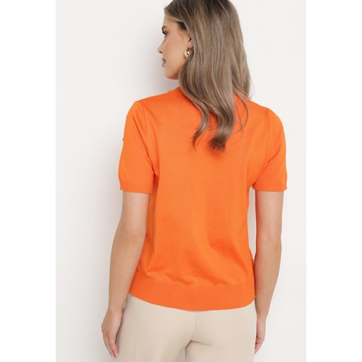 Pomarańczowy Wiskozowy T-shirt Ozdobiony Cyrkoniami Nililena ONE SIZE okazja Born2be Odzież