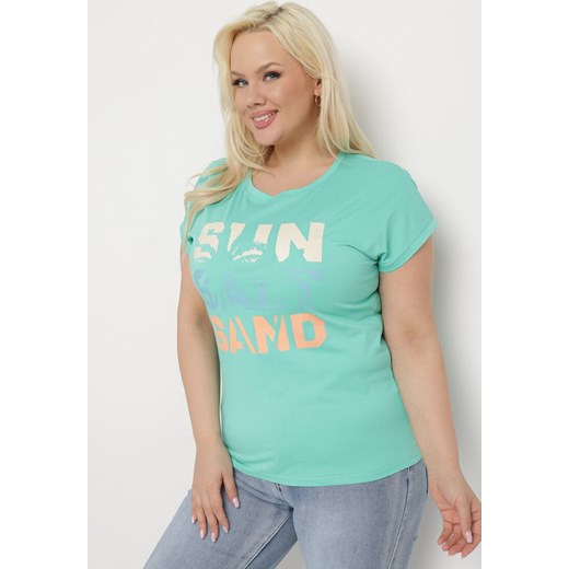 Zielona Bluzka T-shirt z Napisem na Przodzie Vanneli ze sklepu Born2be Odzież w kategorii Bluzki damskie - zdjęcie 171229822