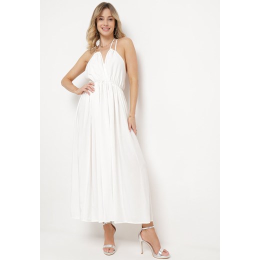 Biała Sukienka Wiskozowa Rozkloszowana z Wiązaniem na Szyi Frines ze sklepu Born2be Odzież w kategorii Sukienki - zdjęcie 171229892