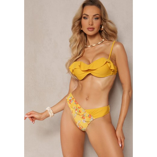Żółte Bikini z Falbankami Biustonosz z Usztywnieniem na Regulowanych Ramiączkach i Majtki Typu Figi Giamarie ze sklepu Renee odzież w kategorii Stroje kąpielowe - zdjęcie 171232441