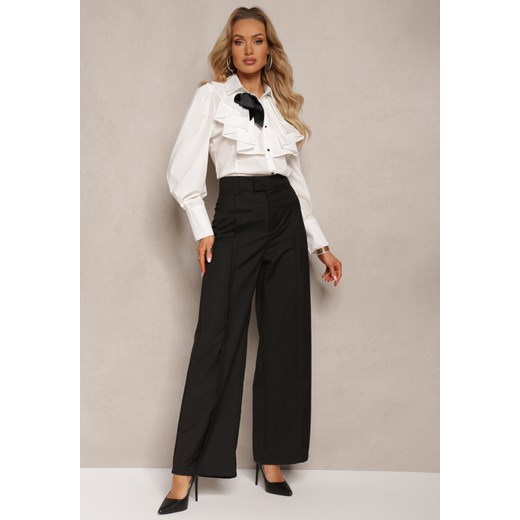 Czarne Eleganckie Spodnie High Waist z Prostymi Nogawkami i Ozdobnymi Przeszyciami Uines ze sklepu Renee odzież w kategorii Spodnie damskie - zdjęcie 171233010