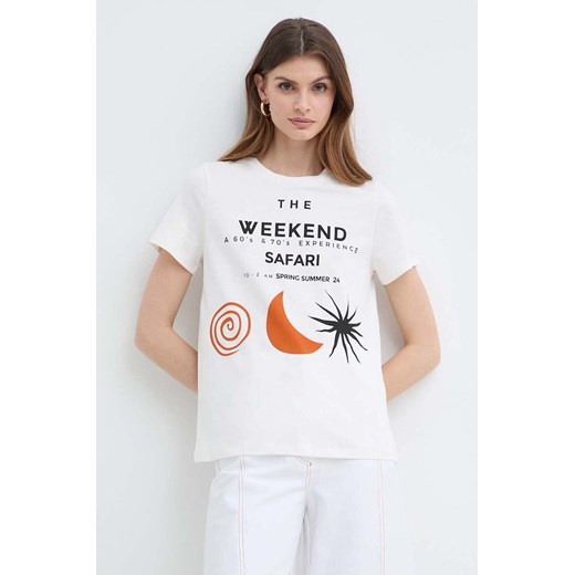 Weekend Max Mara t-shirt bawełniany damski kolor beżowy 2415971052600 ze sklepu ANSWEAR.com w kategorii Bluzki damskie - zdjęcie 171237472