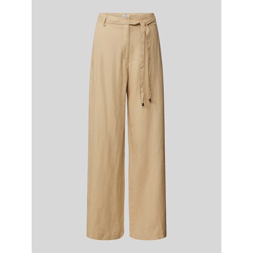 Spodnie lniane z wiązanym paskiem ze sklepu Peek&Cloppenburg  w kategorii Spodnie damskie - zdjęcie 171245811