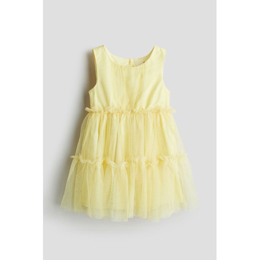H & M - Tiulowa sukienka z falbankami - Żółty H & M 98 (2-3Y) H&M