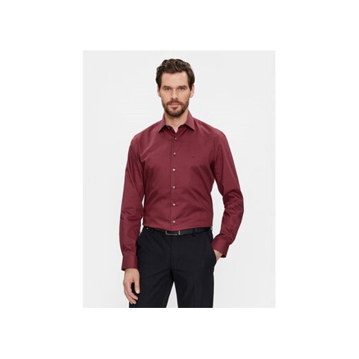 Calvin Klein Koszula K10K108427 Bordowy Fitted Fit ze sklepu MODIVO w kategorii Koszule męskie - zdjęcie 171252322