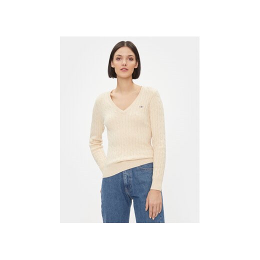 Gant Sweter 4800101 Écru Slim Fit ze sklepu MODIVO w kategorii Swetry damskie - zdjęcie 171255573