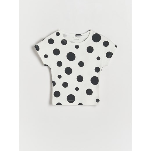 Reserved - Prążkowany t-shirt - złamana biel ze sklepu Reserved w kategorii Bluzki dziewczęce - zdjęcie 171259850