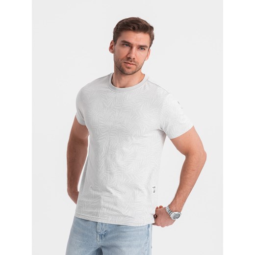 Męski t-shirt fullprint w liście palmy - szary V2 OM-TSFP-0182 ze sklepu ombre w kategorii T-shirty męskie - zdjęcie 171261214