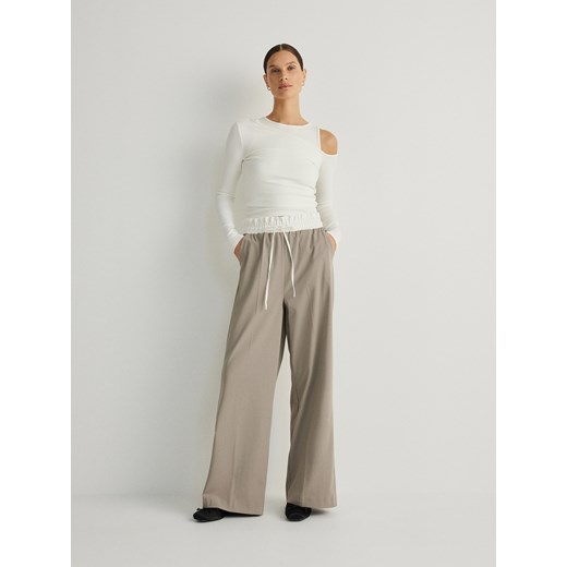 Reserved - Spodnie z kontrastową wstawką - brązowy ze sklepu Reserved w kategorii Spodnie damskie - zdjęcie 171261620