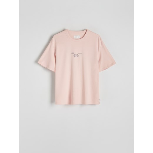 Reserved - T-shirt oversize z nadrukiem - pastelowy róż Reserved L Reserved