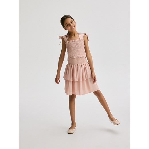 Reserved - Spódnica z falbanami z lnem - pastelowy róż ze sklepu Reserved w kategorii Spódnice dziewczęce - zdjęcie 171261882