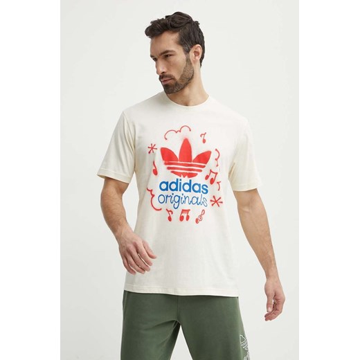 adidas Originals t-shirt bawełniany męski kolor beżowy z nadrukiem IS2895 ze sklepu ANSWEAR.com w kategorii T-shirty męskie - zdjęcie 171263112
