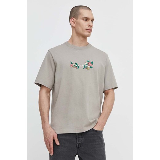 Abercrombie &amp; Fitch t-shirt bawełniany męski kolor beżowy z aplikacją ze sklepu ANSWEAR.com w kategorii T-shirty męskie - zdjęcie 171263193