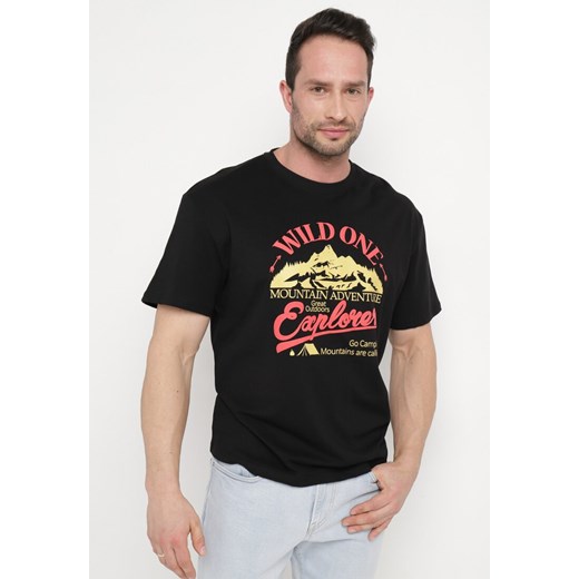Czarna  Bawełniana Koszulka z Krótkim Rękawem i Nadrukiem Ronneli ze sklepu Born2be Odzież w kategorii T-shirty męskie - zdjęcie 171267753