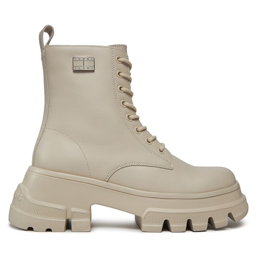 Trapery Tommy Jeans Tjw Chunky Leather Boot EN0EN02503 Bleached Stone AEV ze sklepu eobuwie.pl w kategorii Workery damskie - zdjęcie 171276530