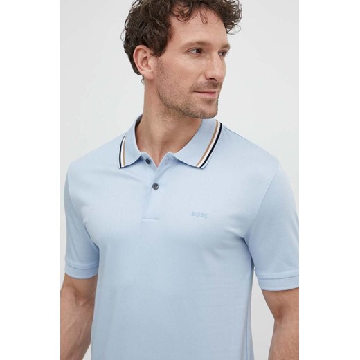 BOSS polo bawełniane kolor niebieski gładki 50469360 ze sklepu ANSWEAR.com w kategorii T-shirty męskie - zdjęcie 171279753