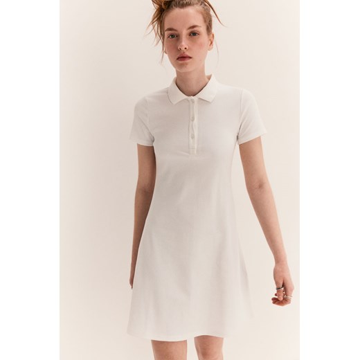 H & M - Prążkowana sukienka z kołnierzykiem - Biały ze sklepu H&M w kategorii Sukienki - zdjęcie 171286104