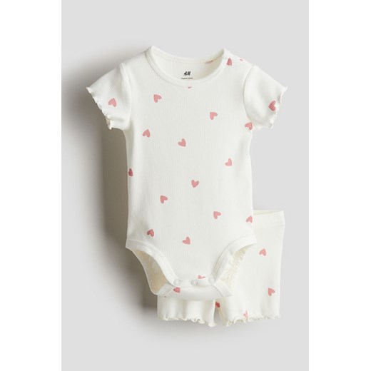 H & M - Bawełniany komplet w prążki 2-częściowy - Biały ze sklepu H&M w kategorii Odzież dla niemowląt - zdjęcie 171286193