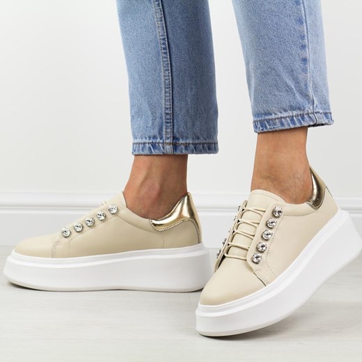 Beżowe skórzane sneakersy damskie DiA 628 ze sklepu suzana.pl w kategorii Trampki damskie - zdjęcie 171294660
