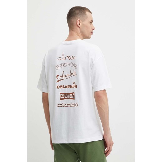 Columbia t-shirt Burnt Lake męski kolor biały z nadrukiem 2071711 ze sklepu ANSWEAR.com w kategorii T-shirty męskie - zdjęcie 171296751