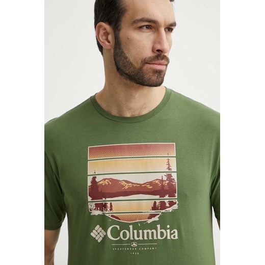 Columbia t-shirt bawełniany Path Lake męski kolor zielony z nadrukiem 1934814 ze sklepu PRM w kategorii T-shirty męskie - zdjęcie 171298404