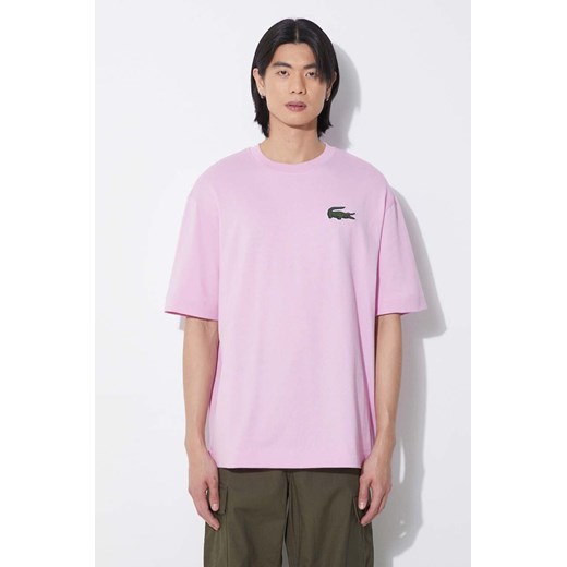 Lacoste t-shirt bawełniany kolor różowy z aplikacją Lacoste L PRM