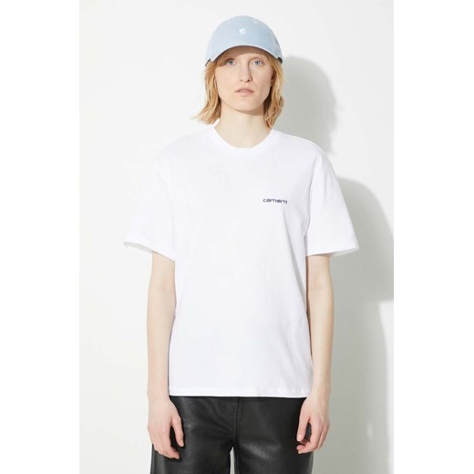 Carhartt WIP t-shirt bawełniany S/S Script Embroidery T-S damski kolor biały I032293.00AXX ze sklepu PRM w kategorii Bluzki damskie - zdjęcie 171299080