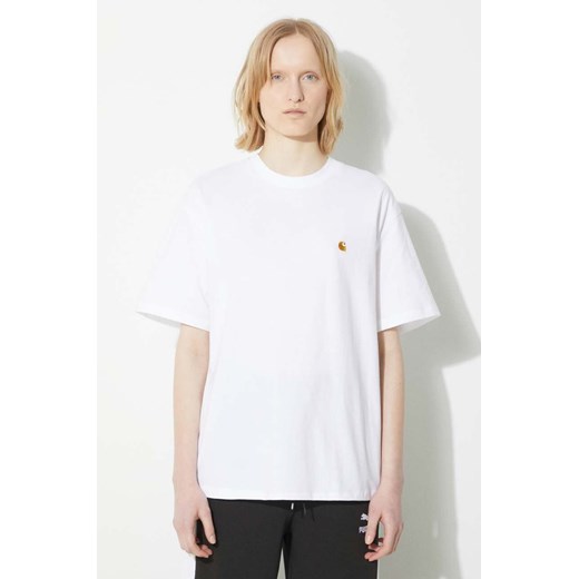 Carhartt WIP t-shirt bawełniany S/S Chase T-Shirt damski kolor biały I033045.00RXX ze sklepu PRM w kategorii Bluzki damskie - zdjęcie 171299084