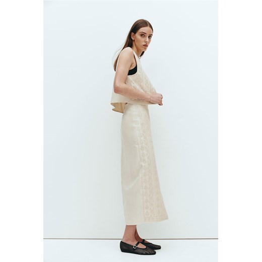 H & M - Haftowana spódnica lniana - Biały ze sklepu H&M w kategorii Spódnice - zdjęcie 171299232