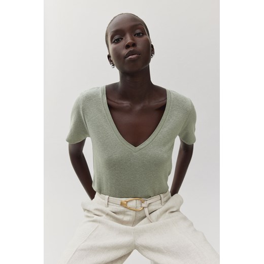H & M - T-shirt z domieszką lnu - Zielony ze sklepu H&M w kategorii Bluzki damskie - zdjęcie 171299760
