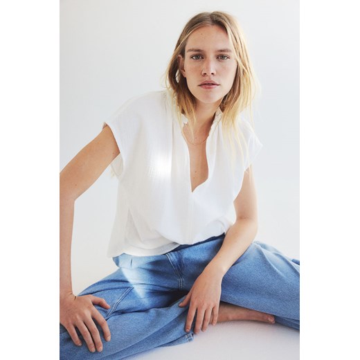 H & M - Bawełniana bluzka z falbankami - Biały ze sklepu H&M w kategorii Bluzki damskie - zdjęcie 171302734