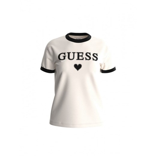 Damski t-shirt z nadrukiem Guess Caryl SS T-shirt - kremowy ze sklepu Sportstylestory.com w kategorii Bluzki damskie - zdjęcie 171307870