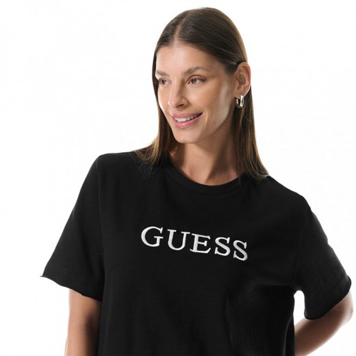 Bluzka damska Guess bawełniana z okrągłym dekoltem z krótkimi rękawami z haftem młodzieżowa 