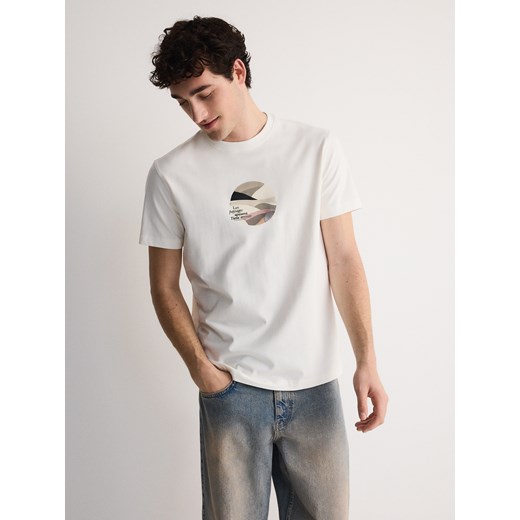 Reserved - T-shirt regular z nadrukiem - złamana biel ze sklepu Reserved w kategorii T-shirty męskie - zdjęcie 171318223