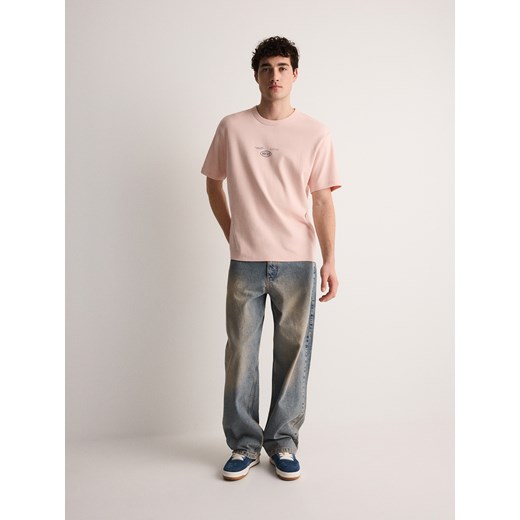 Reserved - T-shirt oversize z nadrukiem - pastelowy róż ze sklepu Reserved w kategorii T-shirty męskie - zdjęcie 171318234