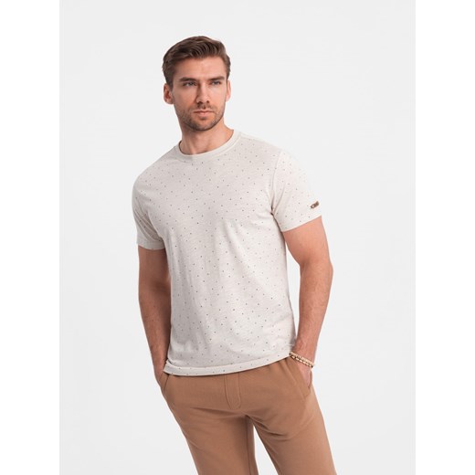 T-shirt męski fullprint z kolorowymi literami - jasnobeżowy V1 OM-TSFP-0185 ze sklepu ombre w kategorii T-shirty męskie - zdjęcie 171322041
