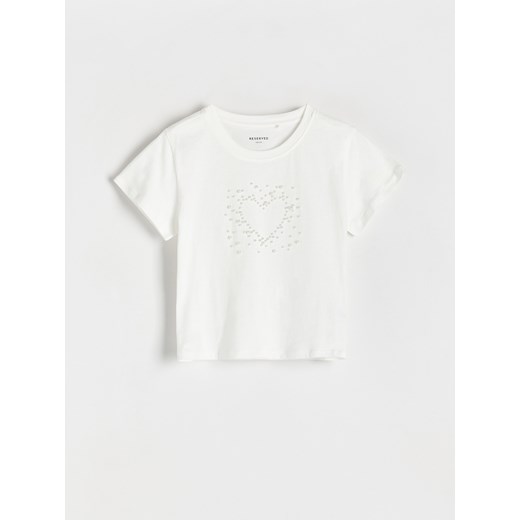 Reserved - T-shirt z aplikacją - złamana biel ze sklepu Reserved w kategorii Bluzki dziewczęce - zdjęcie 171322431