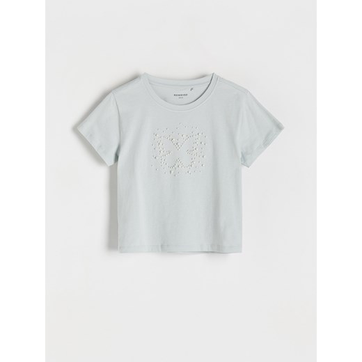 Reserved - T-shirt z aplikacją - jasnoszary ze sklepu Reserved w kategorii Bluzki dziewczęce - zdjęcie 171322433