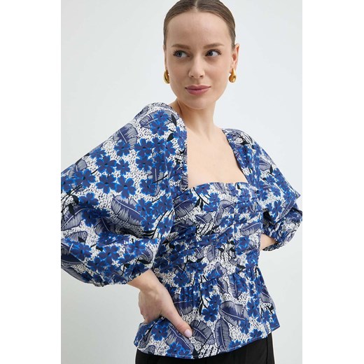 Weekend Max Mara bluzka bawełniana damska kolor niebieski wzorzysta 40 ANSWEAR.com